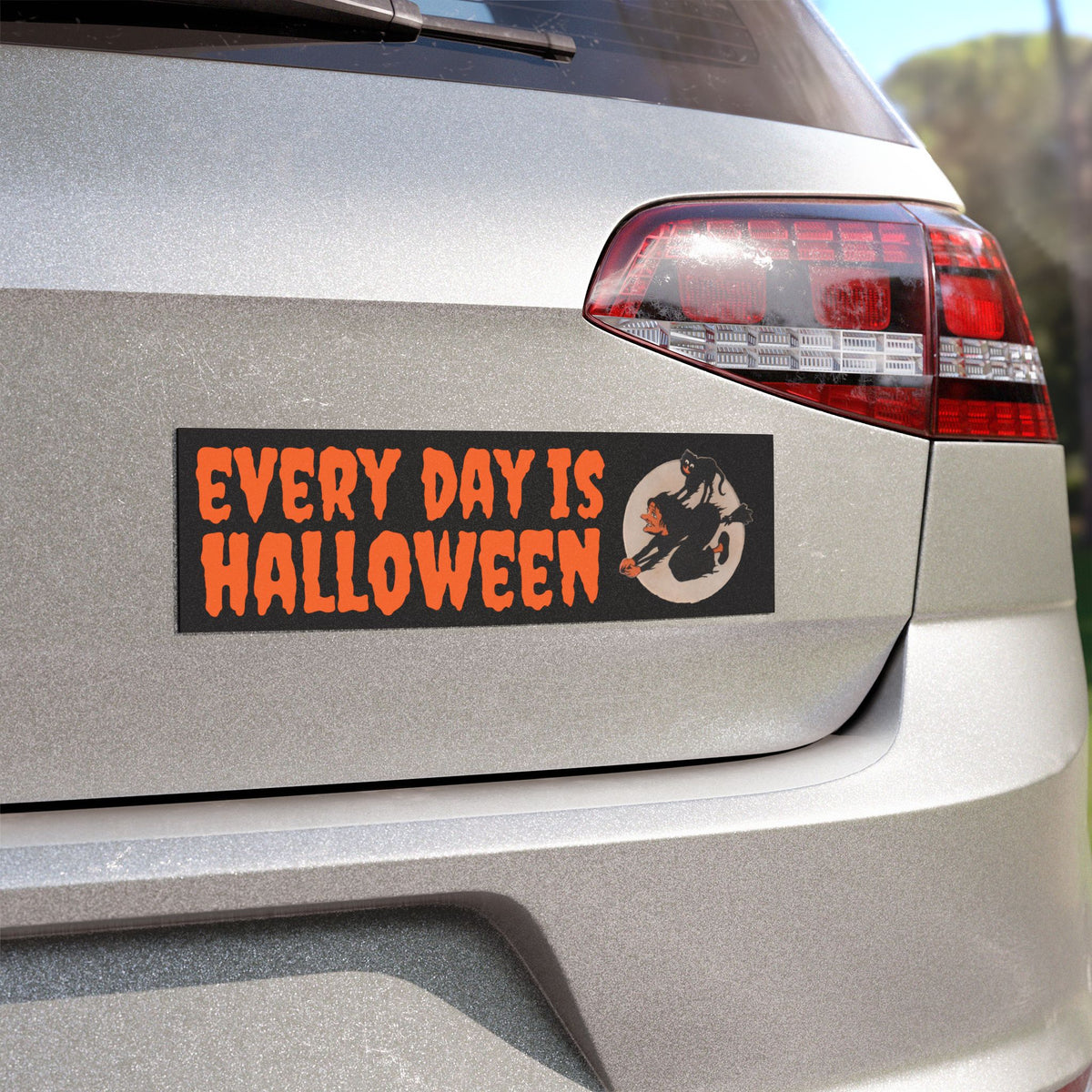 Car Magnet w/ Authentic Vintage Halloween 1916 Image of Witch & Moon Seal - 'Everyday Is Halloween'