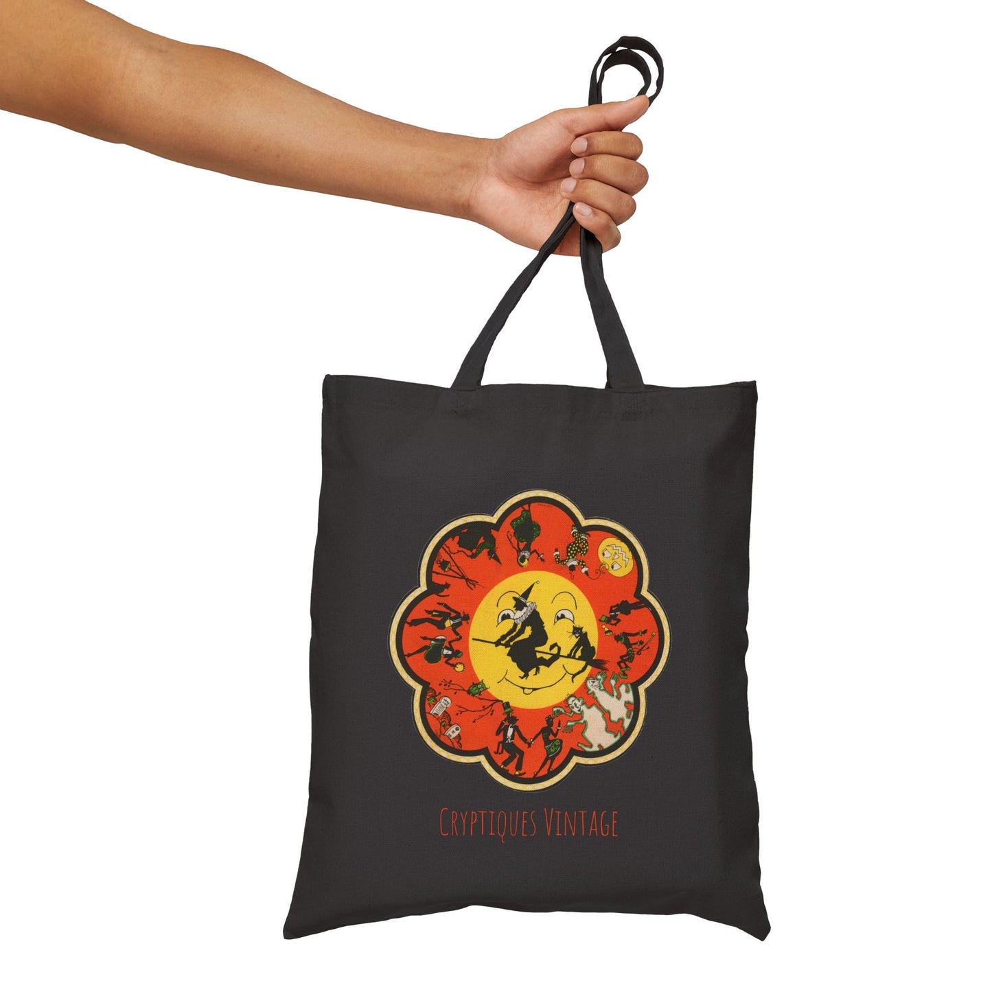 Retro Witch Moon Tote Bag — Vintage Halloween Canvas Tote