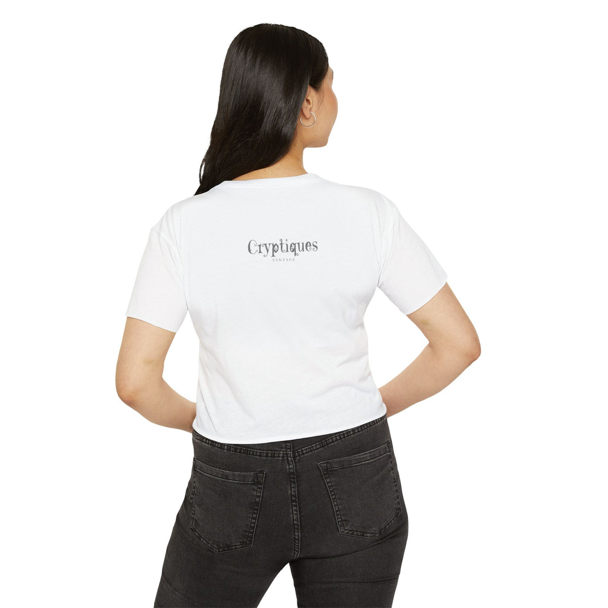 Women's Crop Top w/ Authentic Vintage Halloween 1930s Image of a Yellow Art Deco Witch Place Card