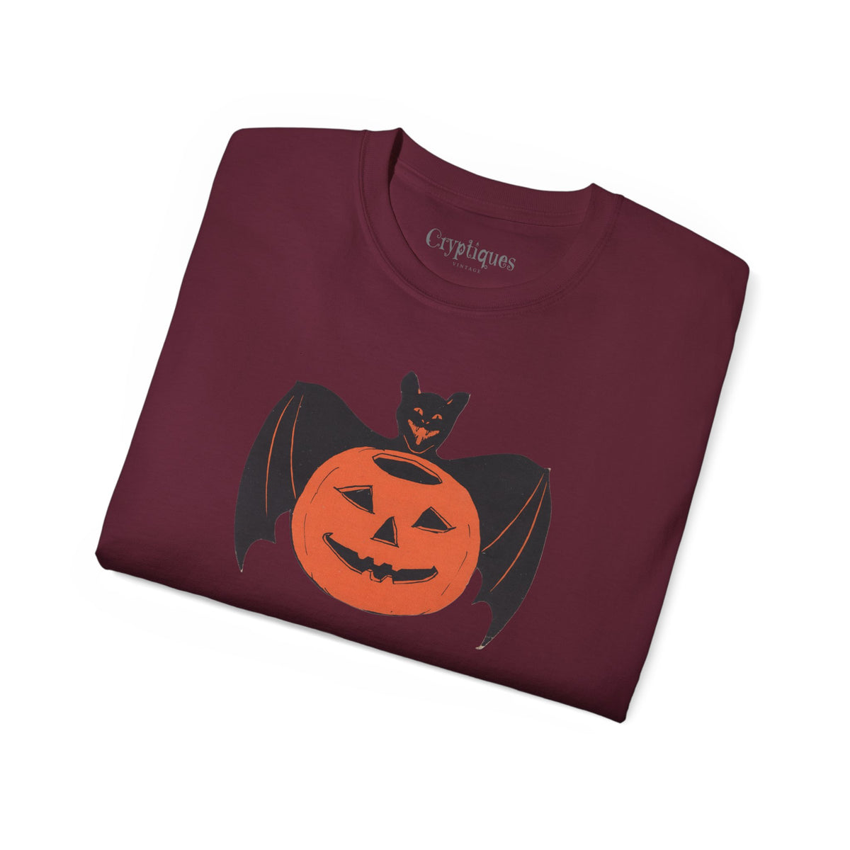 Adult T w/ Authentic Vintage Halloween 1930s Image of a Bat & Jack-O’-Lantern Die cut