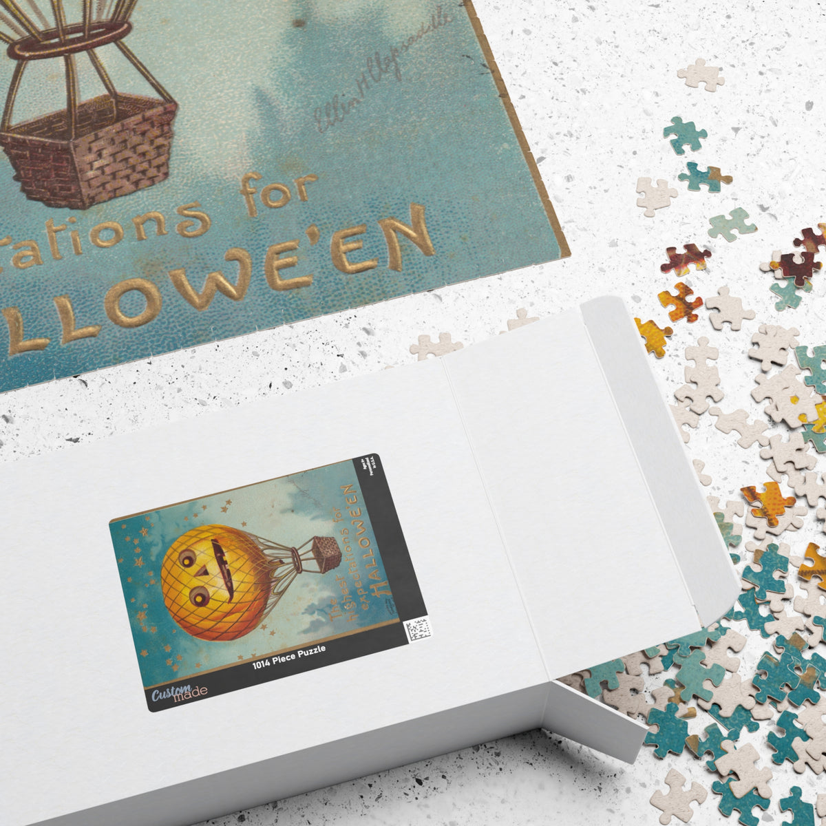 Halloween Hot Air Balloon Jigsaw Puzzle — Spooky Vintage Illustration (110/252/520/1014 pcs)