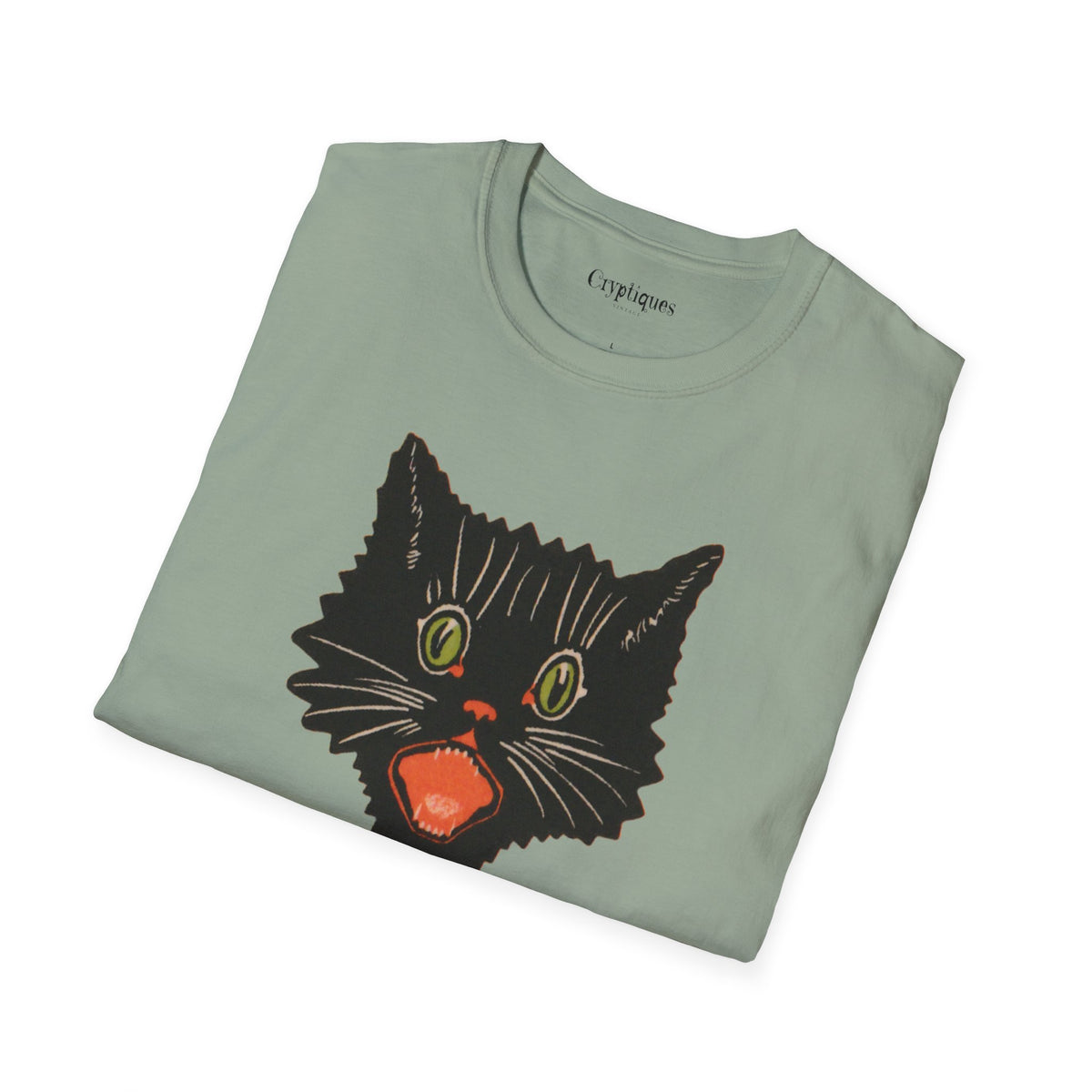 Adult T w/ Authentic Vintage Halloween 1920s Scaredy Cat Seal Image