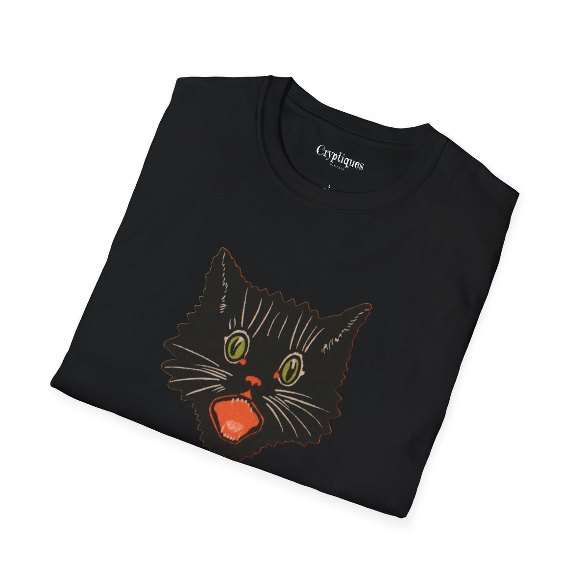 Adult T w/ Authentic Vintage Halloween 1920s Scaredy Cat Seal Image