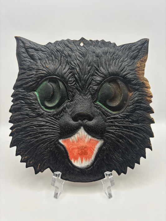 Vintage Halloween 1920s German Black Cat Face Diecut Decoration