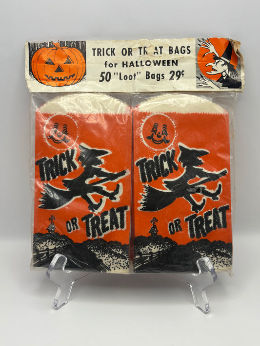 Vintage Halloween 1950s 50 Trick Or Treat "Loot" Bags In Original Packaging