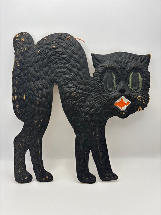 Vintage Halloween 1920s German Arched-Back Black Cat Decoration
