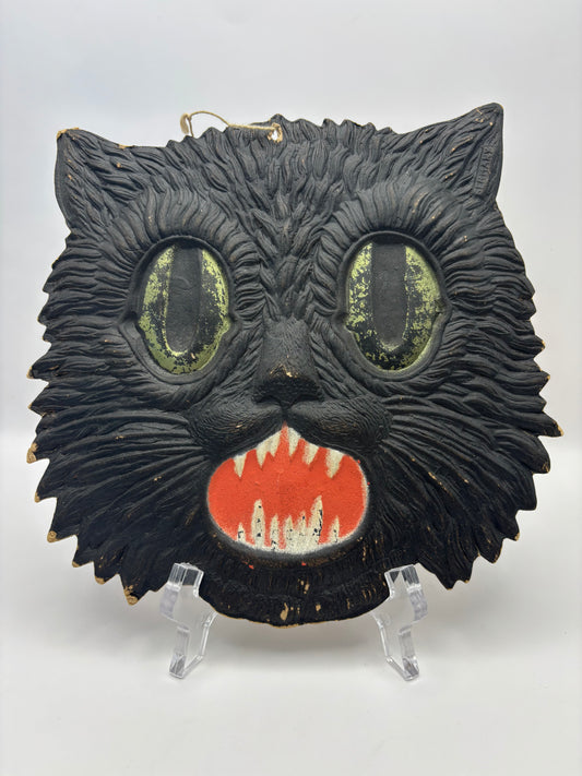 Vintage Halloween 1920s German Black Cat Face Decoration