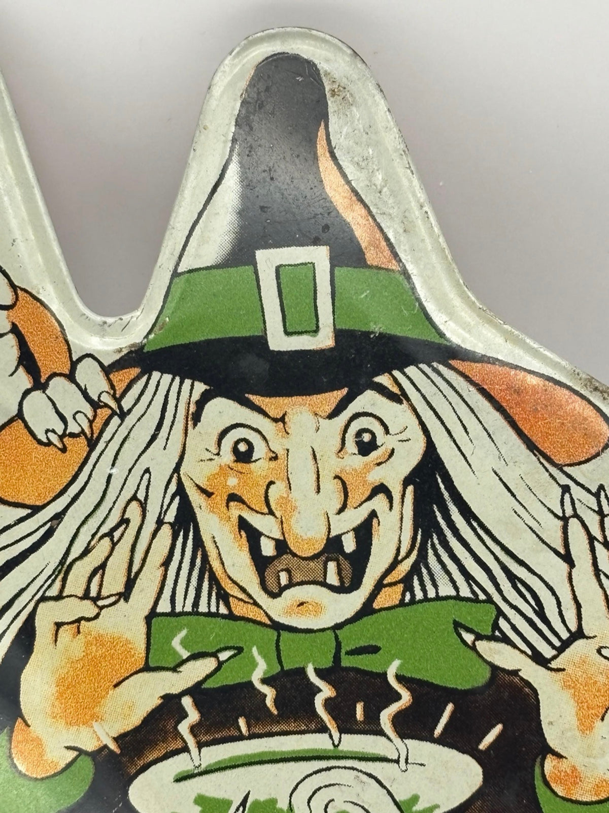 Vintage Halloween 1960s Tin Witch and owl Ratchet