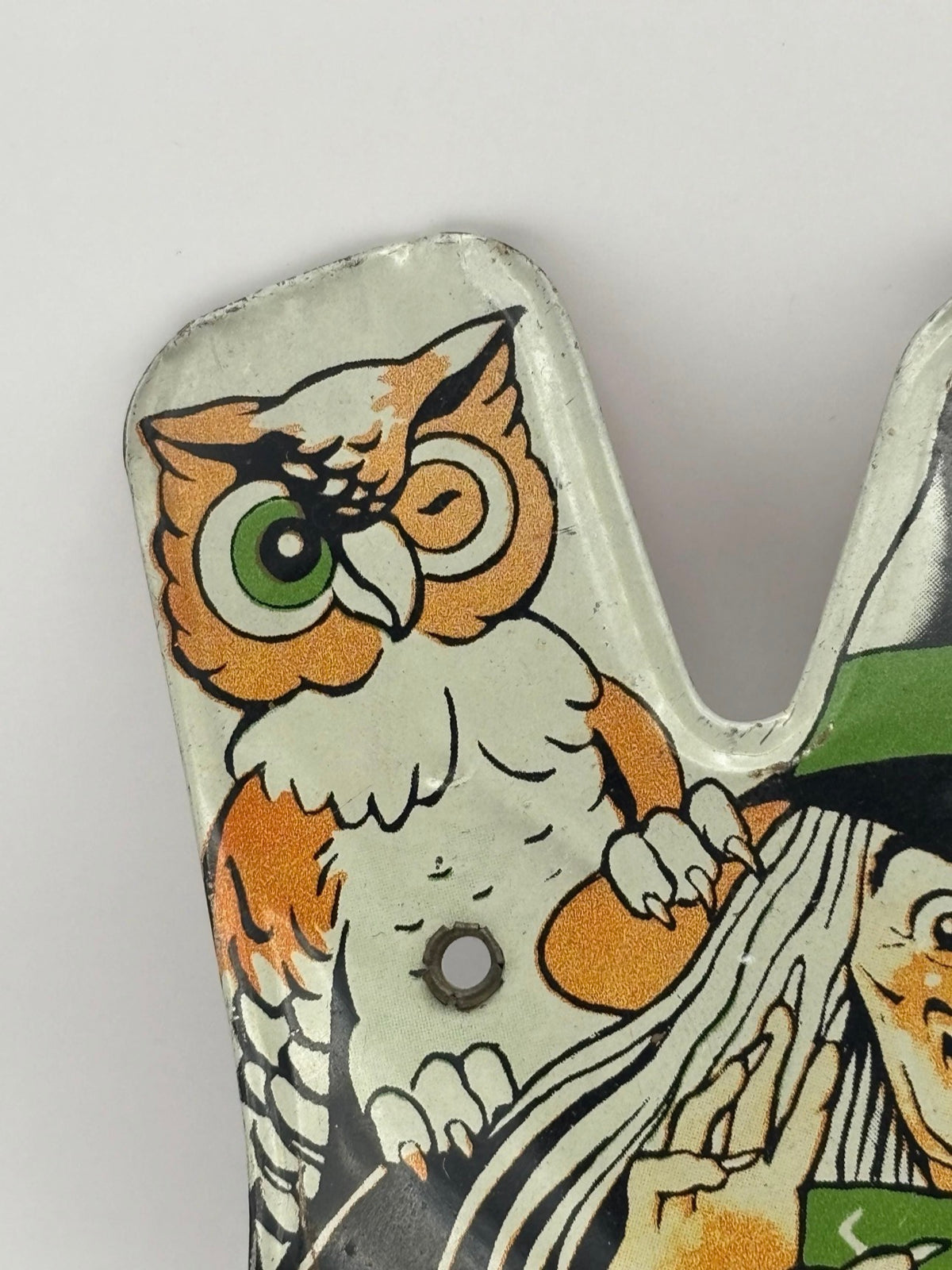 Vintage Halloween 1960s Tin Witch and owl Ratchet