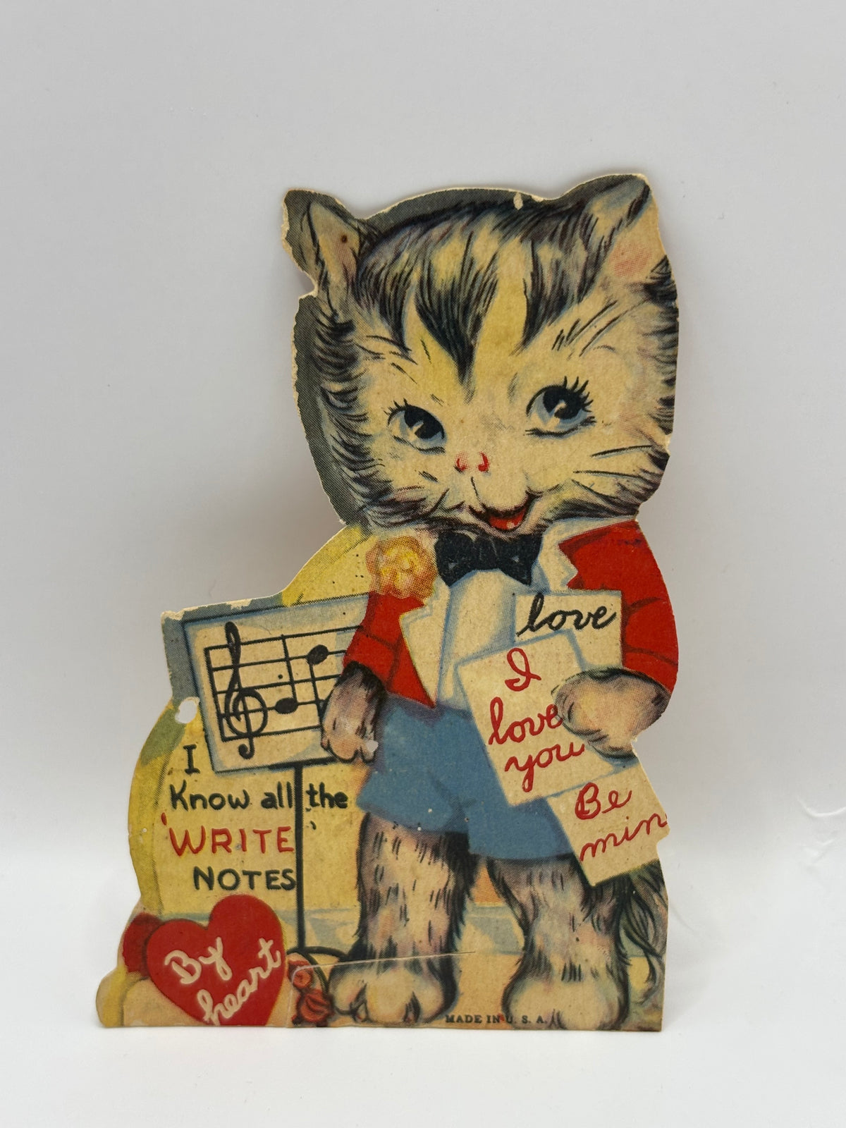 Vintage 1940s Valentines Card Cat