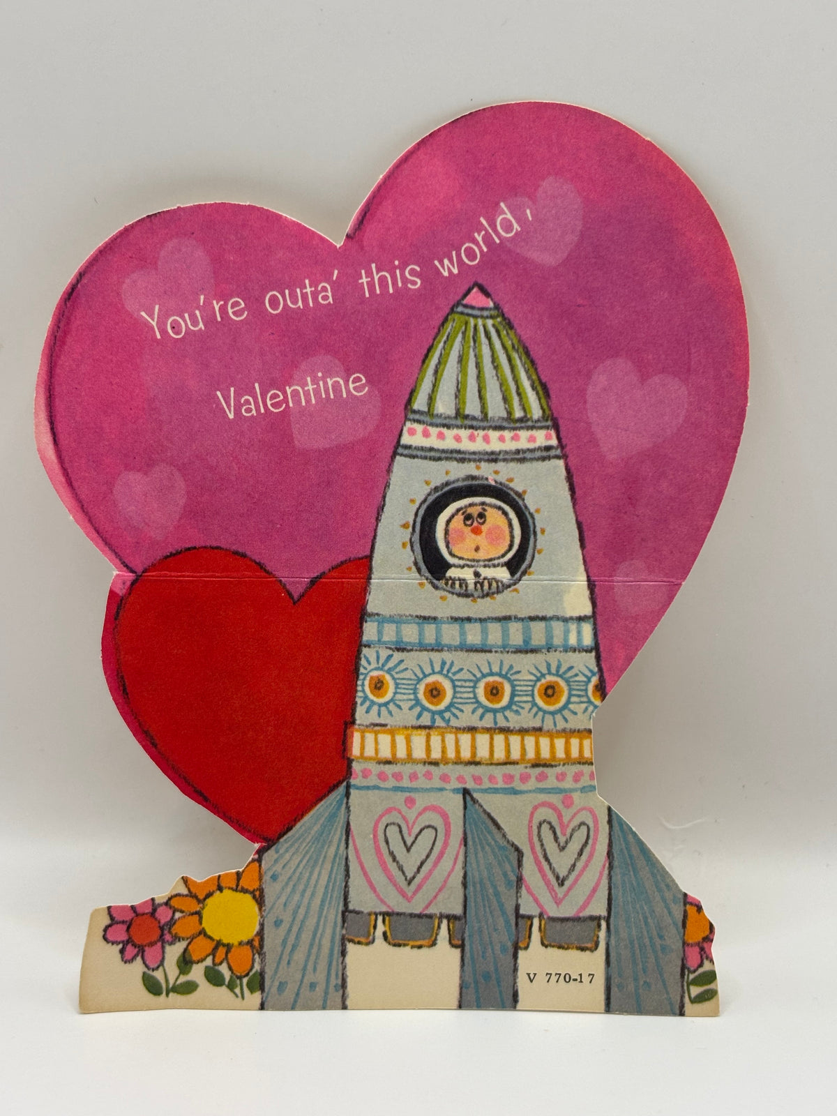 Vintage 1950s Valentine's  Card Rocket Ship