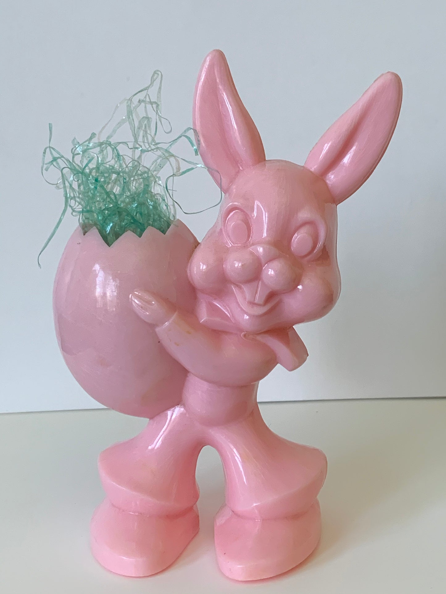 Vintage 1950s Pink Easter Bunny Hard Plastic Candy Container