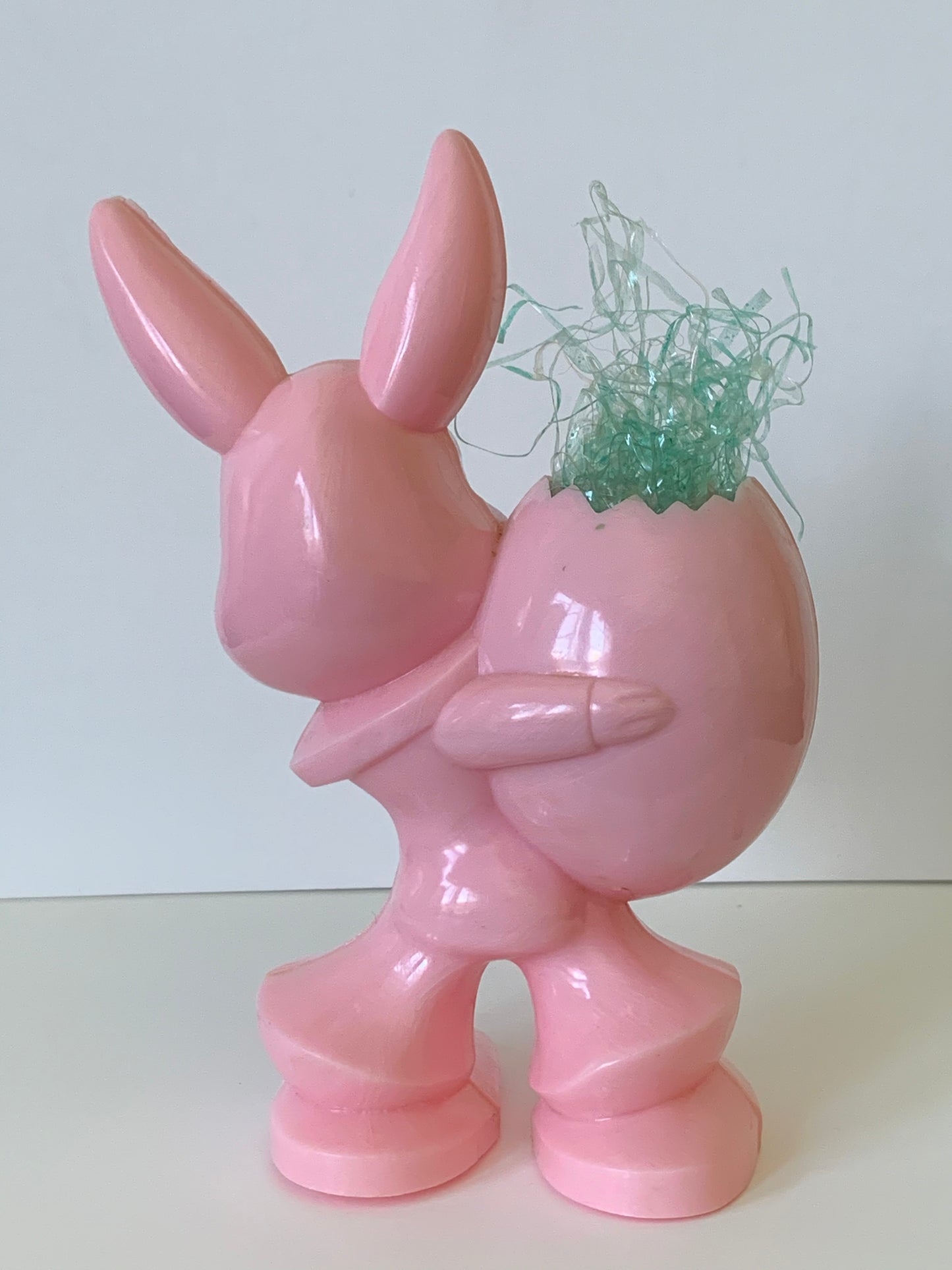 Vintage 1950s Pink Easter Bunny Hard Plastic Candy Container