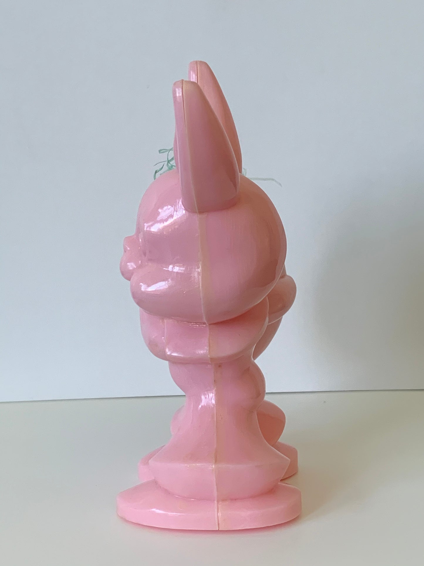 Vintage 1950s Pink Easter Bunny Hard Plastic Candy Container