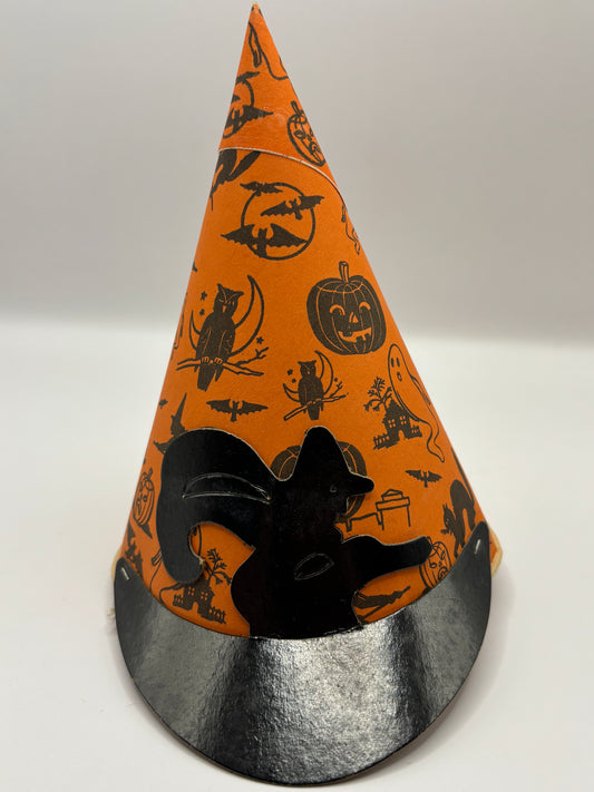 Vintage Halloween 1950s Party Hat With Witch
