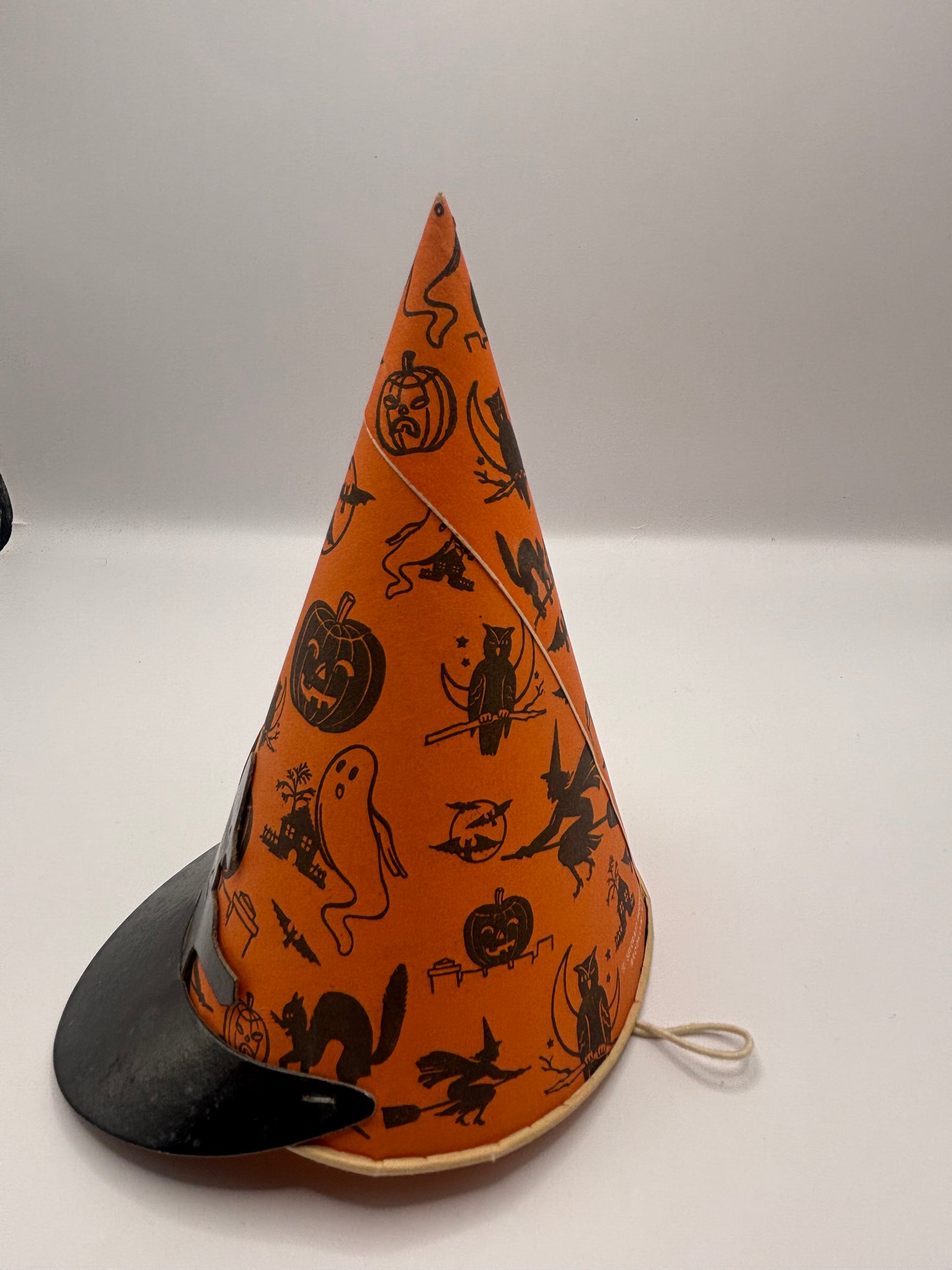 Vintage Halloween 1950s Party Hat With Witch