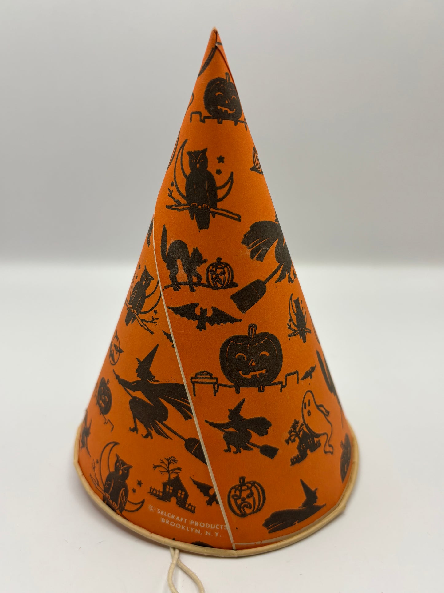 Vintage Halloween 1950s Party Hat With Witch