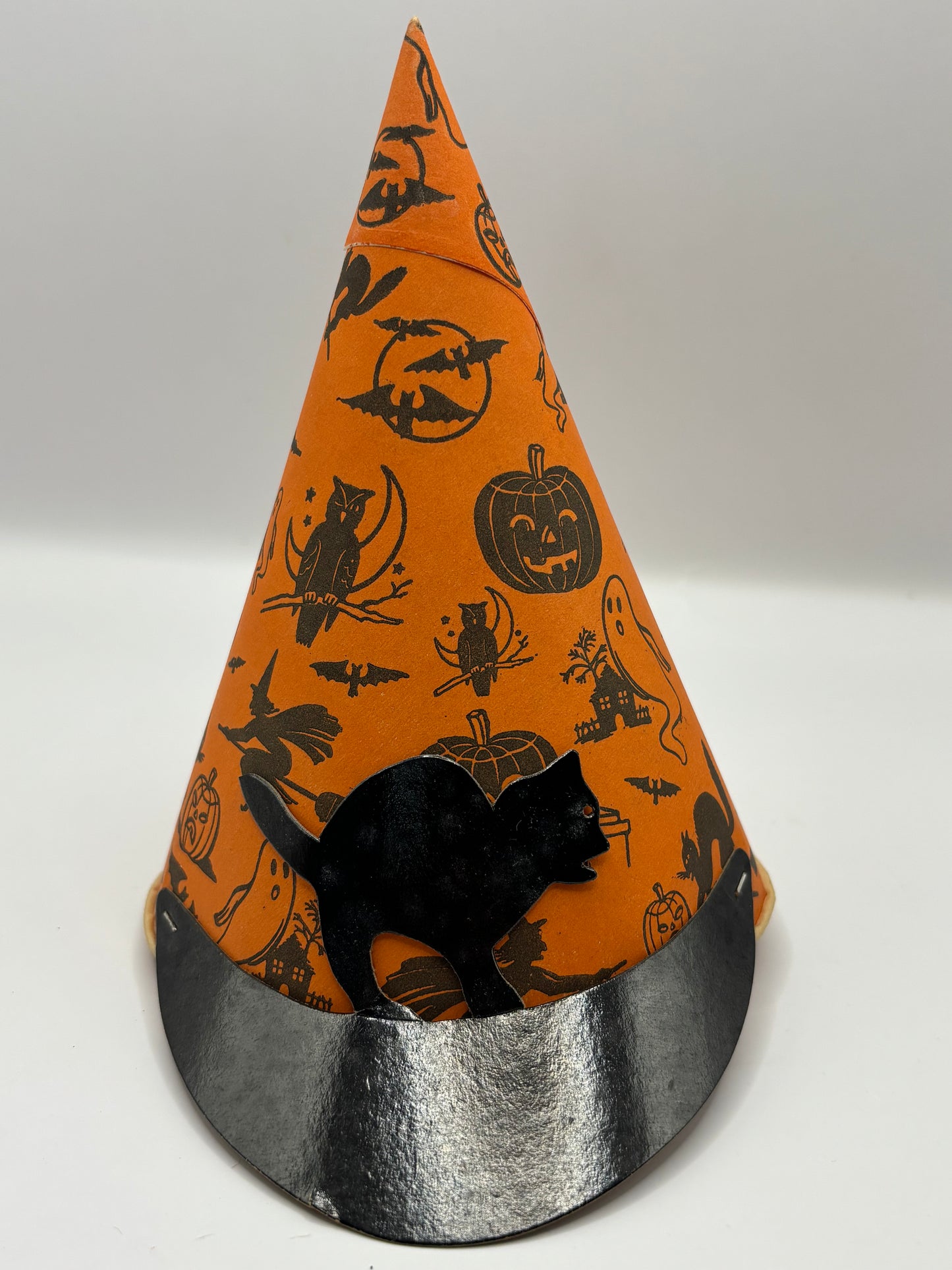 Vintage Halloween 1950s Halloween Party Hat Arched-Back Clack Cat