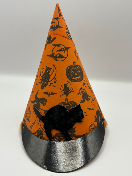 Vintage Halloween 1950s Halloween Party Hat Arched-Back Clack Cat
